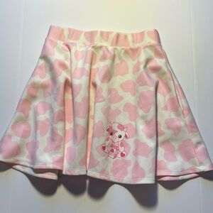 Hot Topic Pink and White Skater Cow Print Skirt, size Small